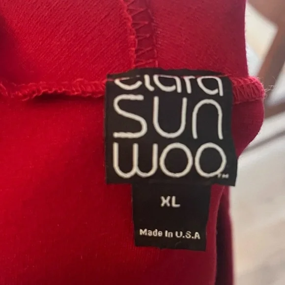 Clara Sun Woo Open Jacket Coat Size XL Red Stretch Ponte Knit Pockets - Picture 6 of 6